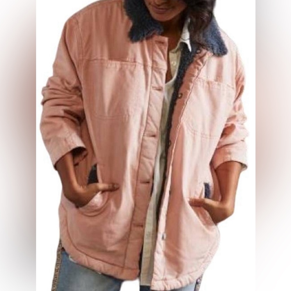 Pilcro Anthropologie Women's Rose Pink Blue Sherpa Shirt Jacket Size xl nwt